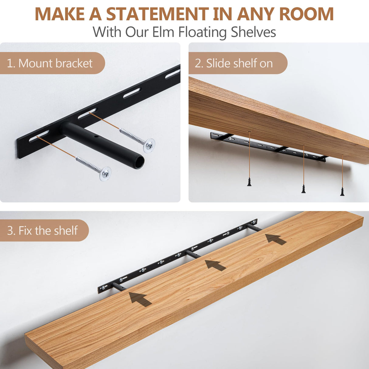 Fun Memories 55 Inch Fireplace Mantel Shelf, Wood Floating Shelves Wall Mounted, Wall Shelves with Invisible Bracket for Living Room Bathroom Bedroom Kitchen, Set of 1 (Natural, 55"x 8") Fun Memories