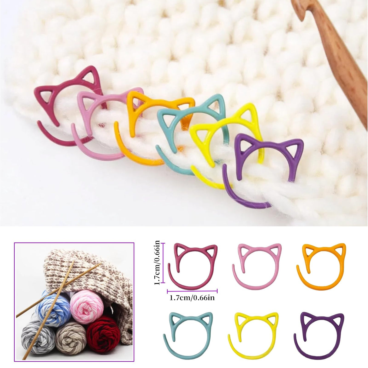 Cat Stitch Markers for Crocheting,Crochet Stitch Markers Cat Metal Stitch Markers Multicolor Knitting Stitch Markers Crochet Markers Ring Hilsayum