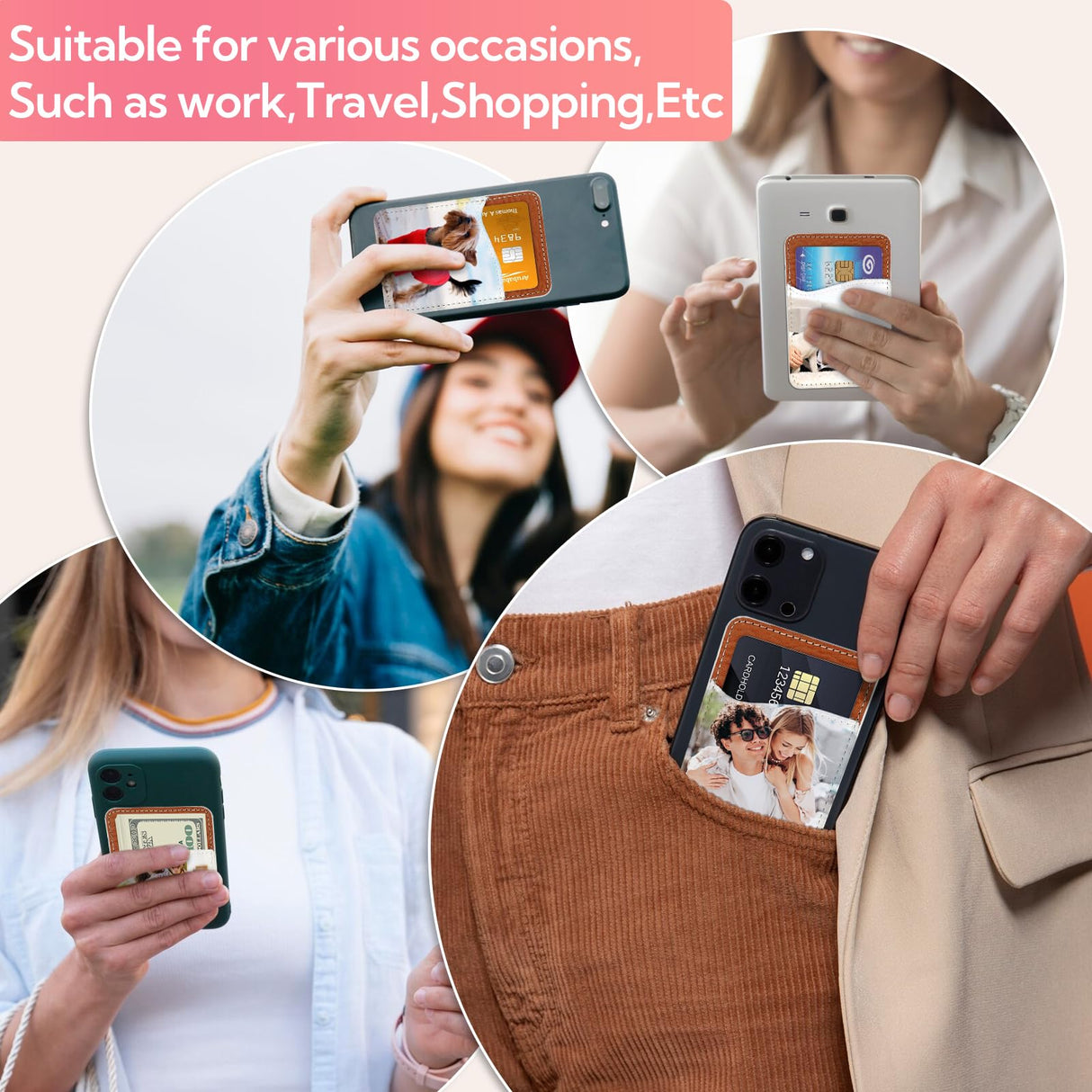 VZZNN 24 Pack Sublimation Blank Phone Wallet,PU Leather Phone Card Holder for Back of Phone,Phone Wallet Stick On,Credit Card Holder for Phone Case Compatible for Most of Cell Phone VZZNN