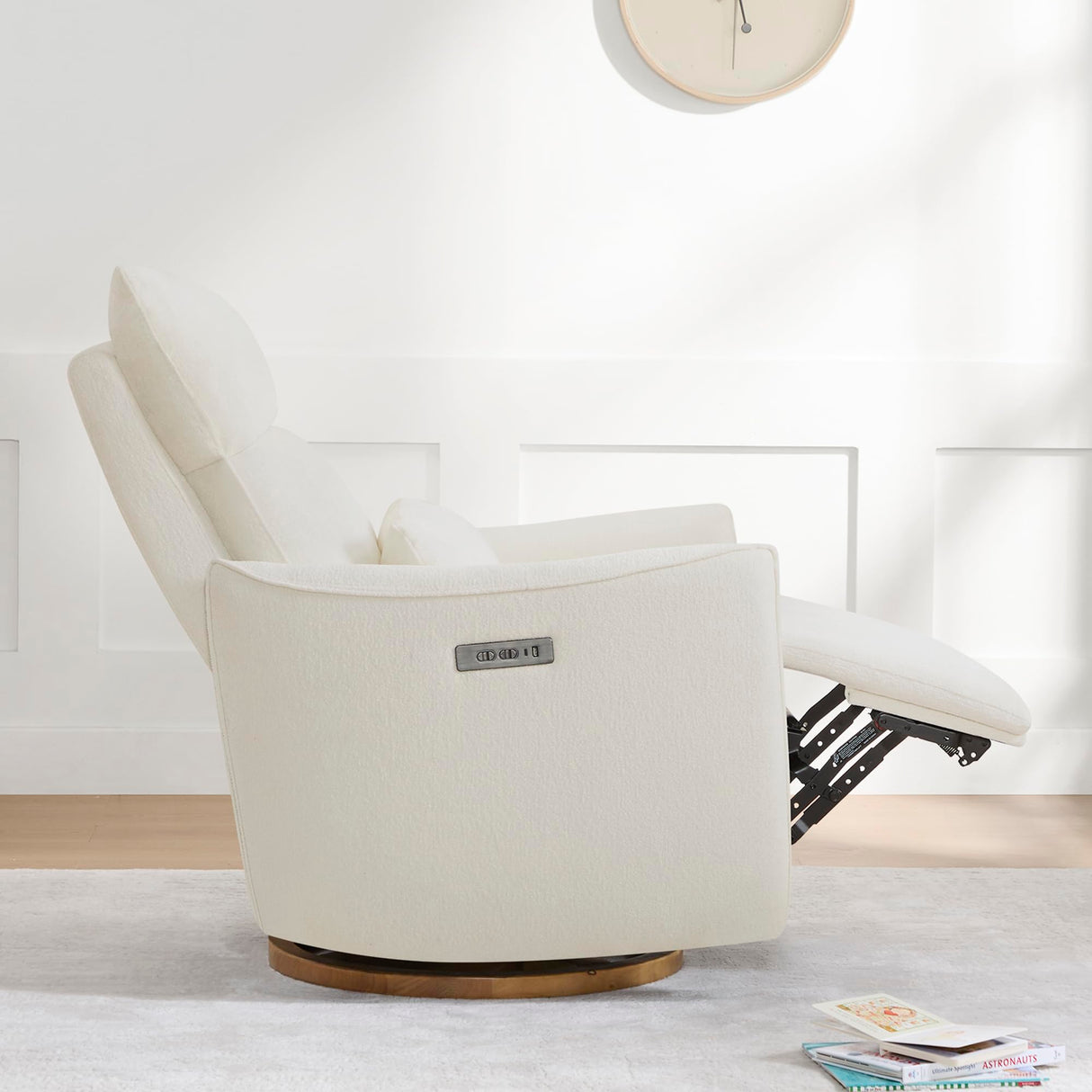 CHITA Swivel Rocker Recliner Chair, Power Nursery Glider Recliner, Nursery Rocking Chair with Adjustable Power Headrest, FSC Certified, Solid Wood Base, Cream CHITA