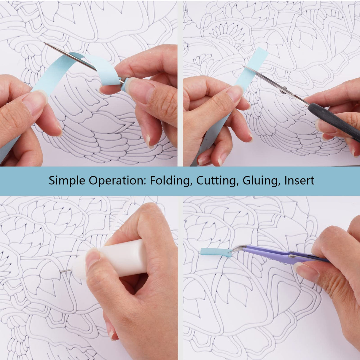 Uniquilling Quilling Kit, Paper Quilling Kits, 8 * 10-in Blue Turtle Paper Filigree Kits with Quilling Tools& Using Manual, DIY Quilling Artwork Modern Wall Art for Living Room Uniquilling