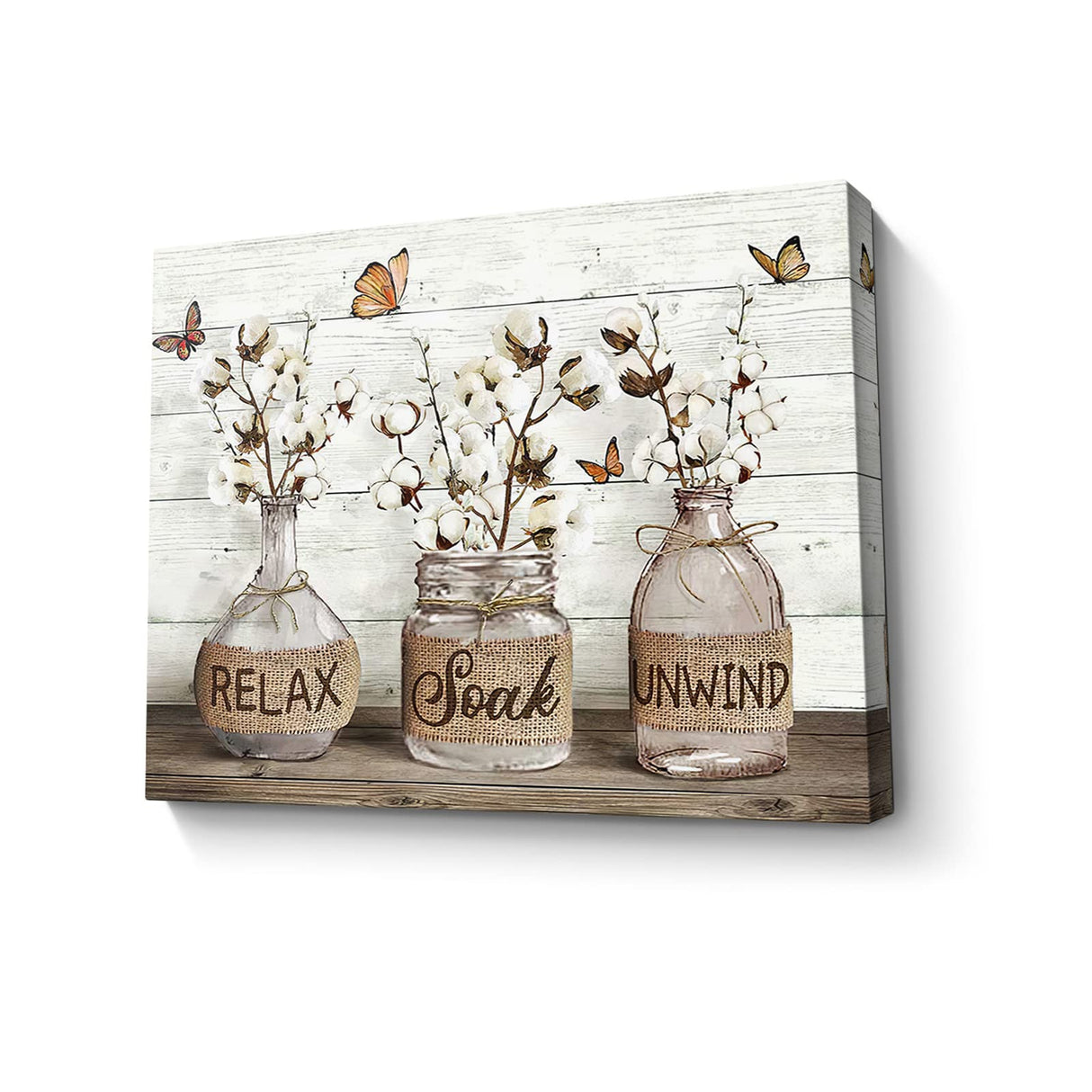 Parylore Farmhouse Bathroom Decor Wall Art Cotton Flower Picture Wall Decor Rustic Mason Jar Farmhouse Style Painting Framed Modern Artwork For Living Room Bedroom Bathroom Office Home Decor 12x16 In Parylore