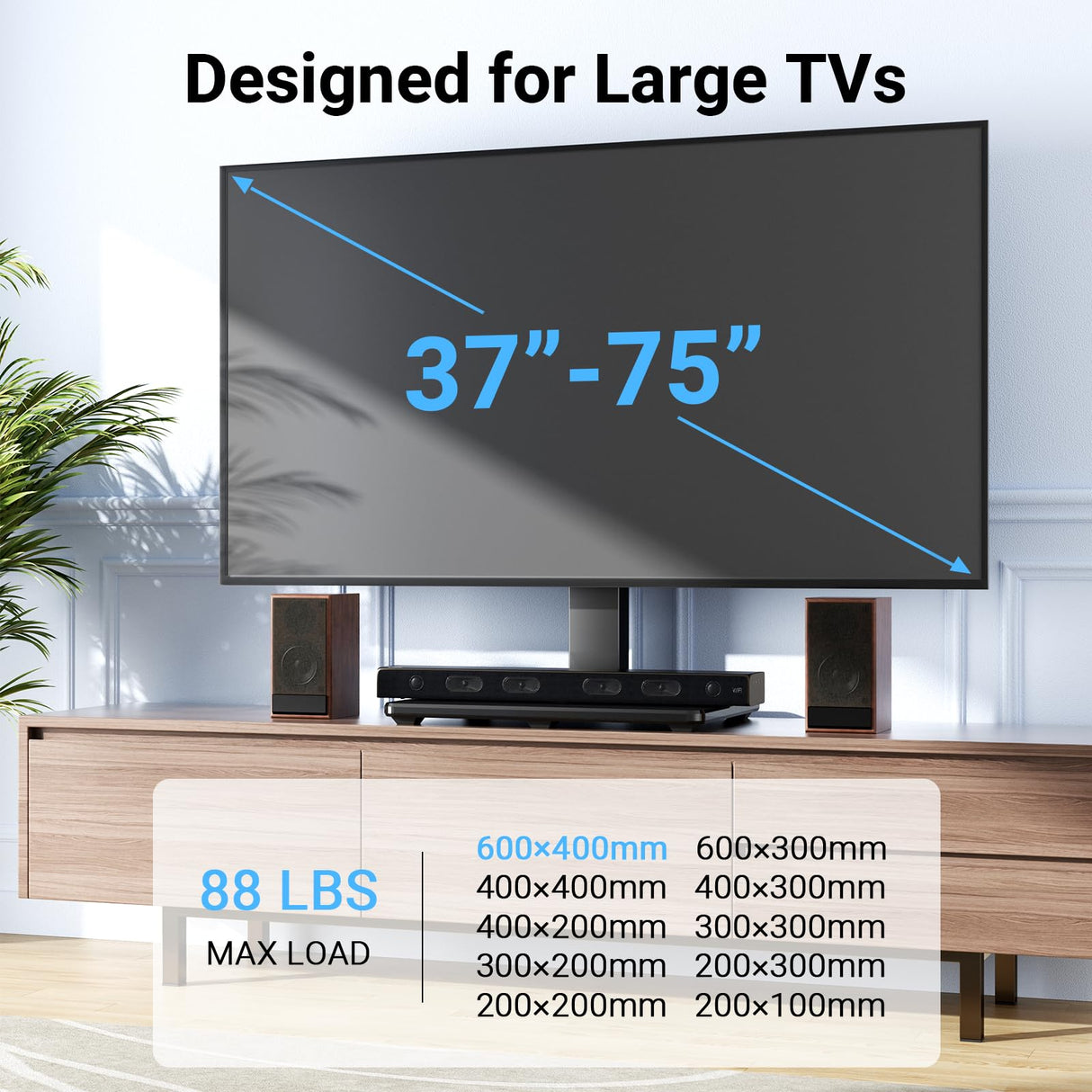 PERLESMITH Swivel Universal TV Stand for 37-80 inch LCD OLED Flat/Curved Screen TVs-Height Adjustable Table Top Center TV Stand with Wire Management, VESA 600x400mm up to 88lbs PERLESMITH