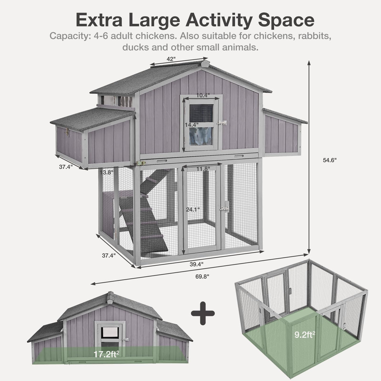 MEDEHOO Large Chicken Coop - Unique Folding Design for Easy to Set Up - Chicken House for Outdoor with Two Nesting Box, Leakproof Pull-on Tray, and UV-Resistant Roof Panel MEDEHOO