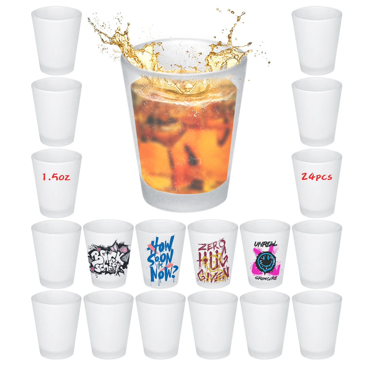 sweet grain Sublimation Frosted Shot Glasses with Heavy Base 1.5oz The Sublimation Blanks Shot Glass for Whiskey, Tequila, Vodka (24 Pack) sweet grain