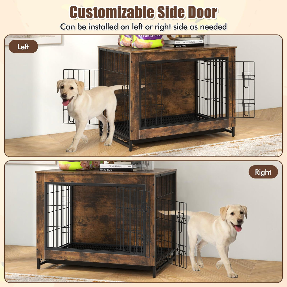 Giantex Dog Crate Furniture - 32.5" L Dog Kennel Side Table with Double Doors & Removable Pull-Out Tray, Left or Right Side Door, Modern Dog Cage Pet House End Table for Medium Dogs, Rustic Brown Giantex
