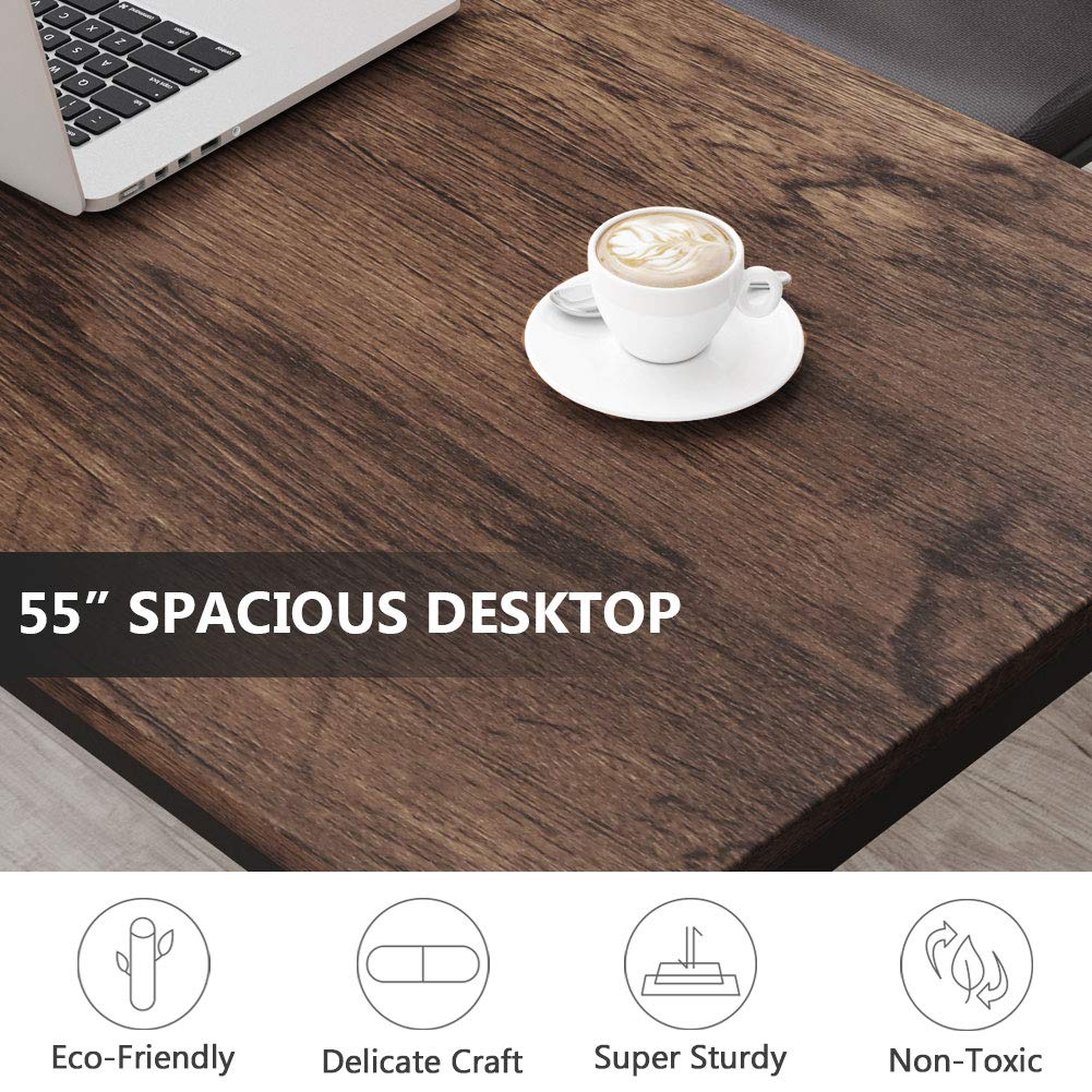 Tribesigns Computer Desk, 55 inch Large Office Desk Computer Table Study Writing Desk Workstation for Home Office, Rustic Brown Tribesigns