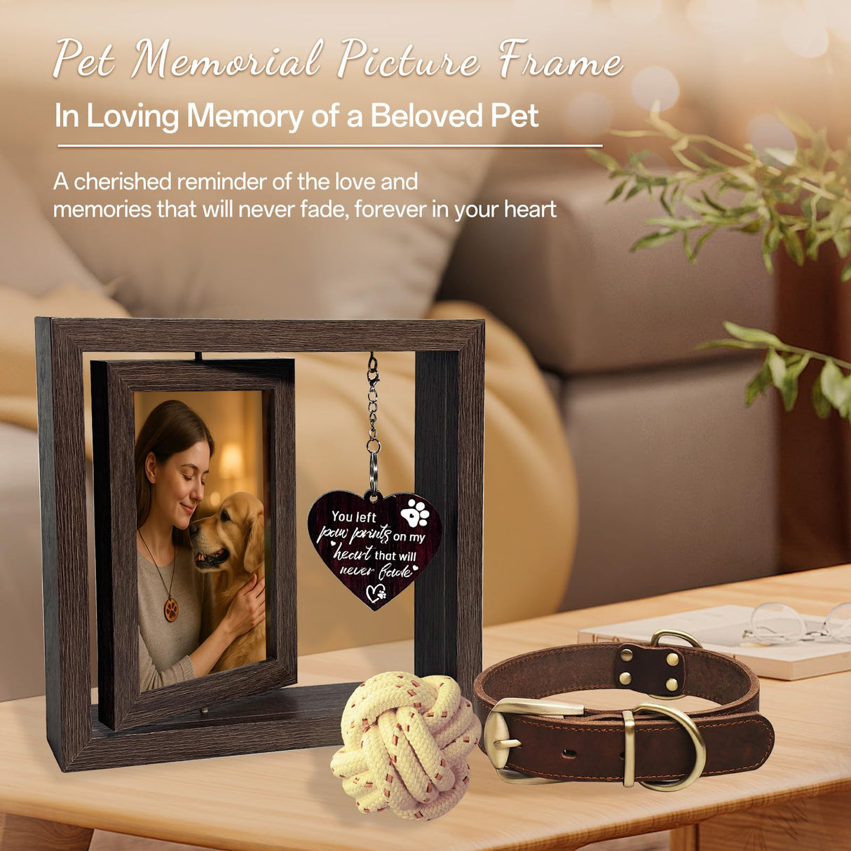 Gluimayo Dog Memorial Gifts for Loss of Dog, Pet Memorial Gifts for Dogs Cats - Rotating Wooden Picture Frame for 4x6 Photos, Pet Loss Remembrance Bereavement Keepsake Gluimayo