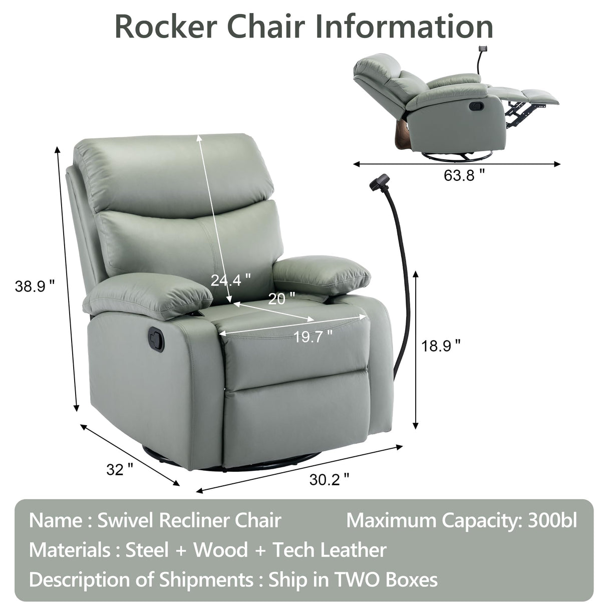 Cooexult Swivel Rocker Recliner Chair, Rocking Recliner Chair with Microfiber Leather, Small Manual Recliner Chair for Living Room, Nursery, Bedroom, RV, Green Cooexult