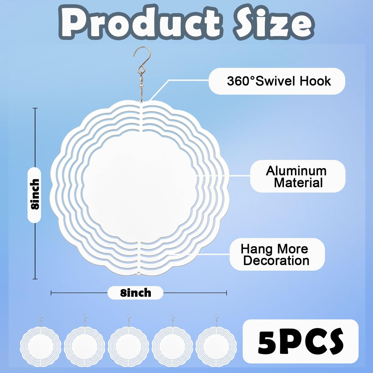 Veramz 5Pcs 8" Sublimation Wind Spinner Blanks Round Wind Spinner Sublimation Blanks 3D Aluminum Hanging Indoor Outdoor Garden Lawn Yard Decoration for Heat Press Transfer Sublimation Blank Veramz