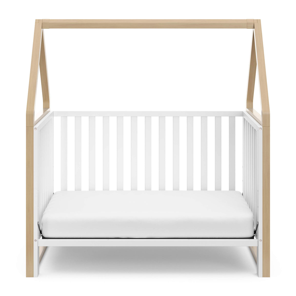Storkcraft Orchard 5-in-1 Convertible Crib (White with Driftwood) – GREENGUARD Gold Certified, Canopy Style Baby Crib, Converts from Crib to Toddler Bed, Daybed and Full-Size Bed Storkcraft