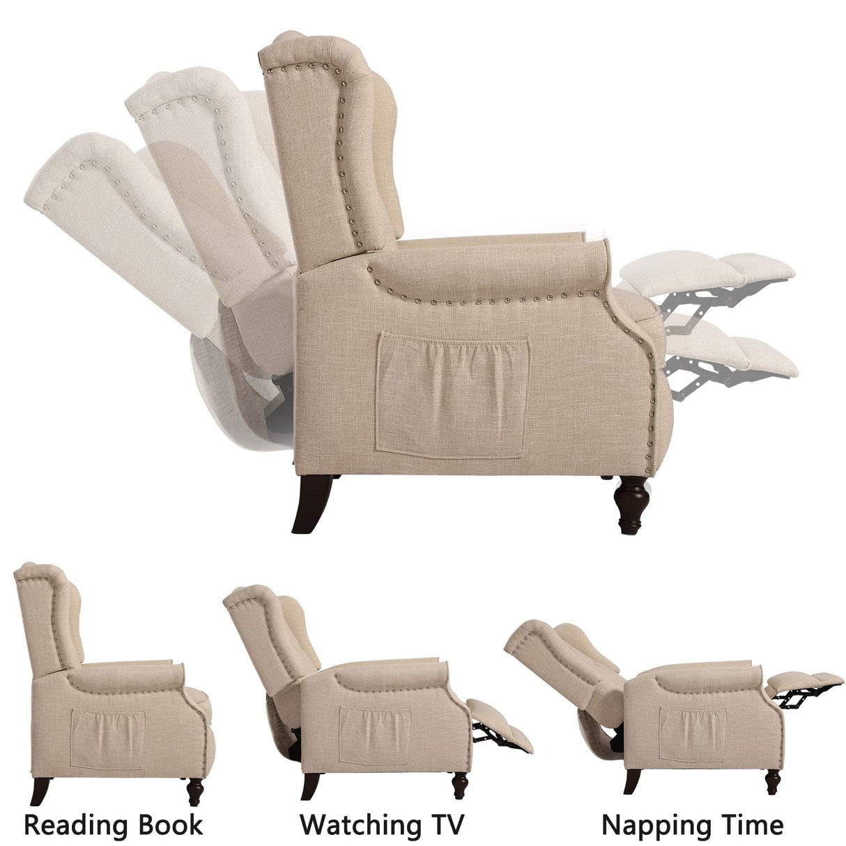 VUYUYU Wingback Recliner Chair, Push Back Arm Chair with Heat and Massage, Tufted Single Sofa for Home, Living Room, Office, Bedroom (Beige) VUYUYU