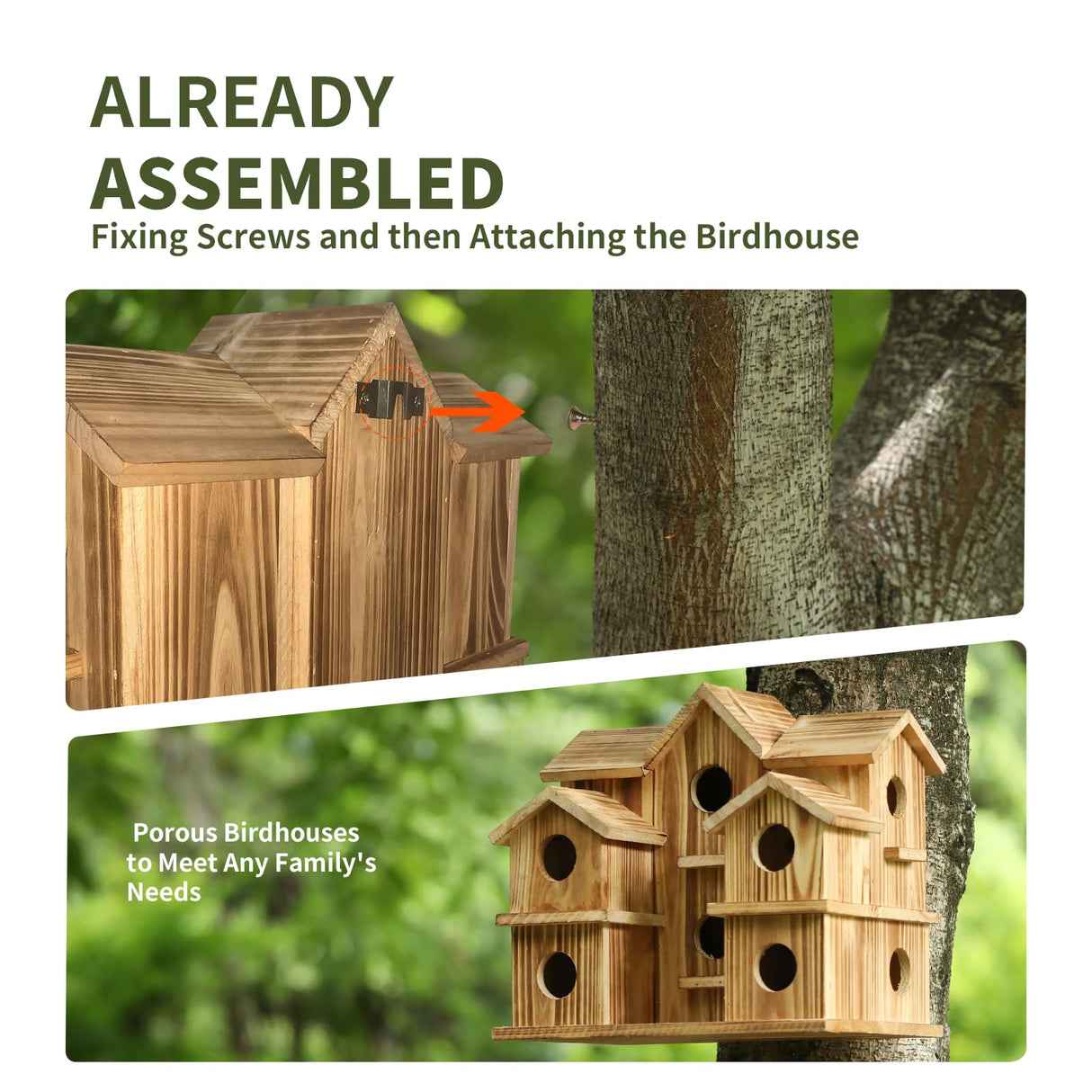 Bird Houses for Outside 10 Hole Bird House Room for 10 Bird Families Large Bird House for Garden/Courtyard/Backyard Decor Finch Bluebird Cardinals Handmade Hummingbird House YYYUAN