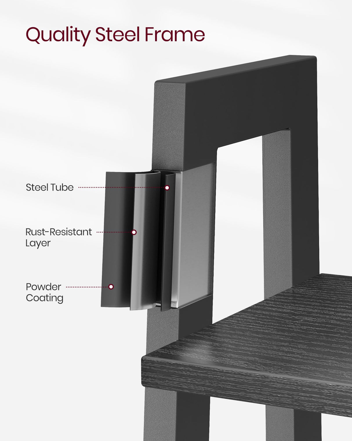 VASAGLE Ladder Shelf, 5-Tier Bookshelf, Storage Rack, Bookcase with Steel Frame, for Living Room, Home Office, Kitchen, Bedroom, Industrial Style, Ebony Black and Black ULLS045B56 VASAGLE