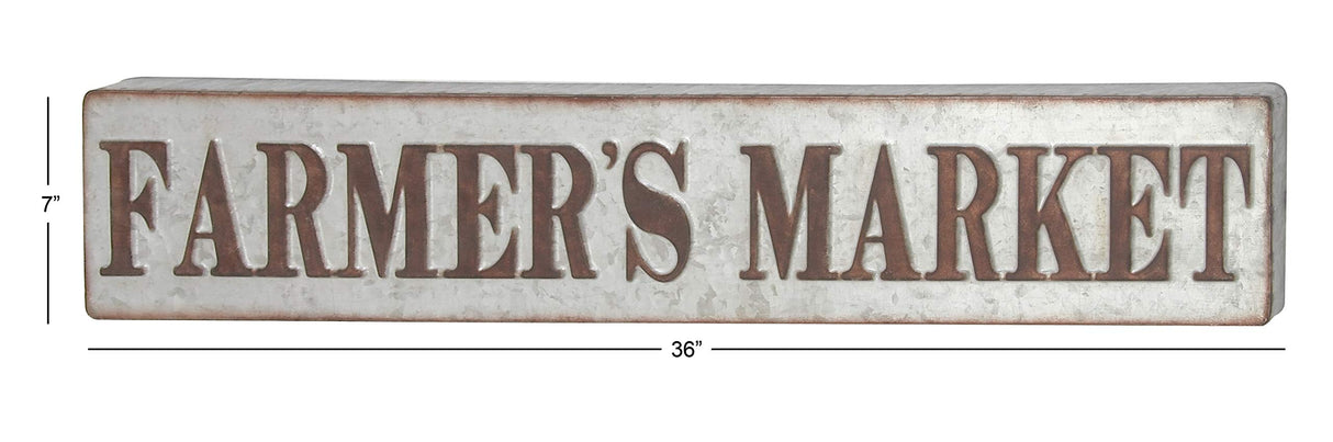 Deco 79 59449 Distressed Iron Farmer's Market Wall Sign, 7" x 36", Brown/Gray Deco 79