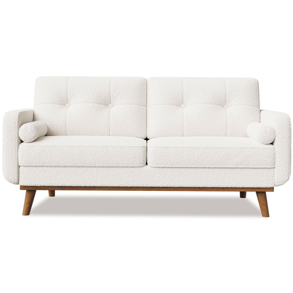 65" Mid Century Modern Couch Sofa Loveseat, Comfy Love Seat Couches for Living Room, 2 Seater Teddy Fleece Boucle Upholstered Deep Seat Couch for Bedroom Office Small Space, Beige Cream IDEALHOUSE