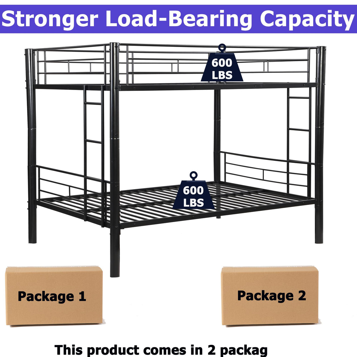 FUSVZ Metal Full Over Full Bunk Bed for Adults, Kids & Teens | Heavy Duty Convertible Bunk Bed with Sturdy Guard Rails & Dual Side Ladders | Space-Saving Durable Metal Frame | Weight Capacity 600LBS FUSVZ