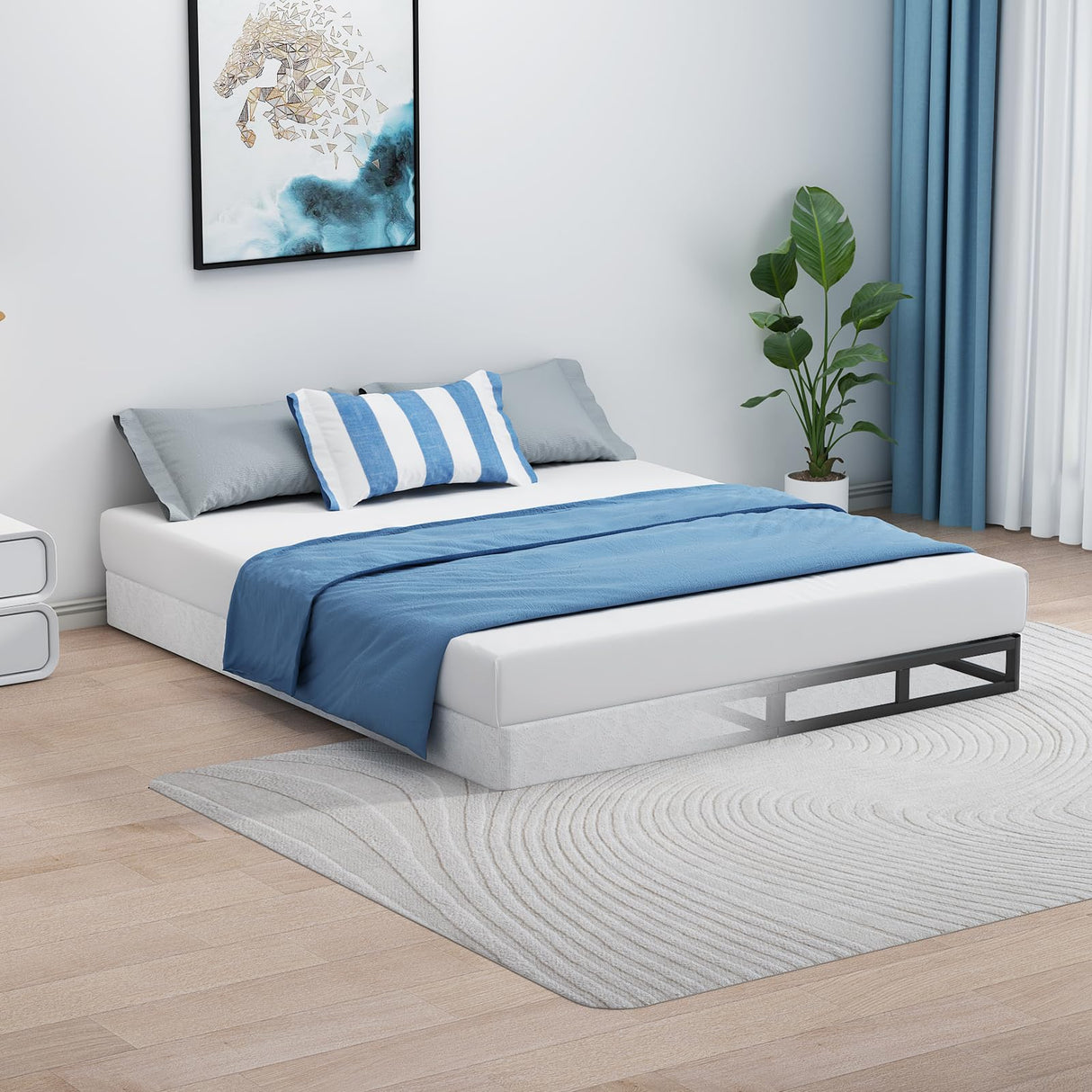 UOMEUR King Box Spring,5 Inch Low Profile Box Spring for King Bed,3500lbs Heavy Duty Metal Mattress Foundation Support with Easy Clean Fabric Cover,Non-Slip/Easy Assembly/No Noise/Box Spring Only UOMEUR