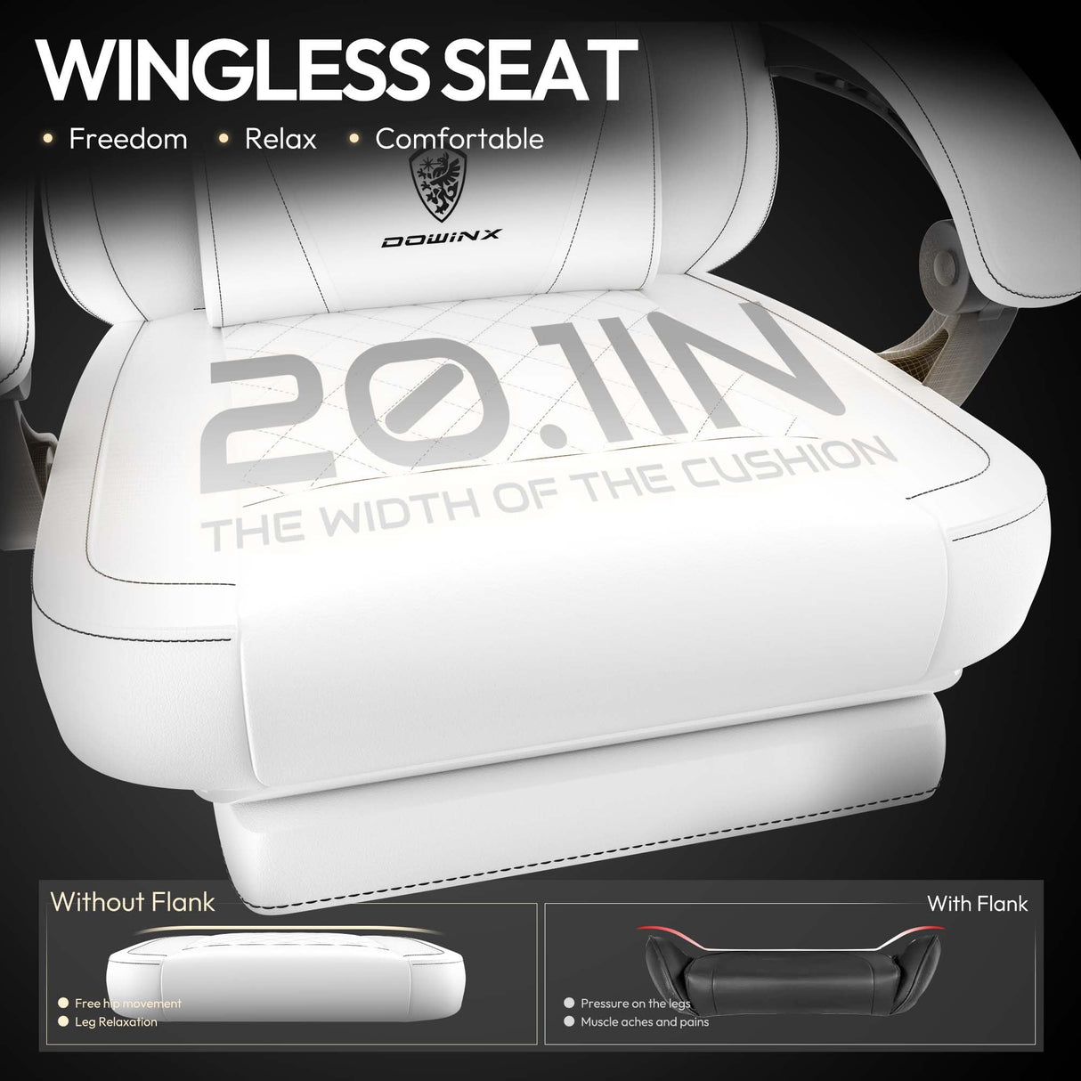 Dowinx Gaming Chair with Pocket Spring Cushion, Ergonomic Computer Chair with Massage Lumbar and Footrest for Adults, High Back Game Chair Leather for Office Gaming 300LBS, All White Dowinx