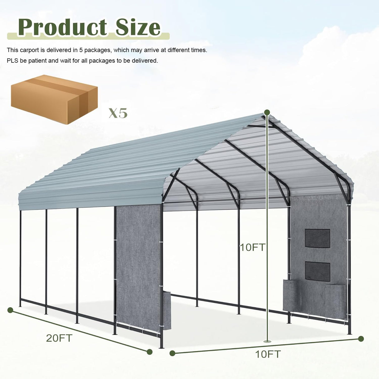 Prime Garden 10'x20'x10' Metal Carport, Heavy Duty Car Port with Enhanced Base Garage, Thickened Outdoor Galvanized Car Shelter for Car, Boats and Truck Prime Garden