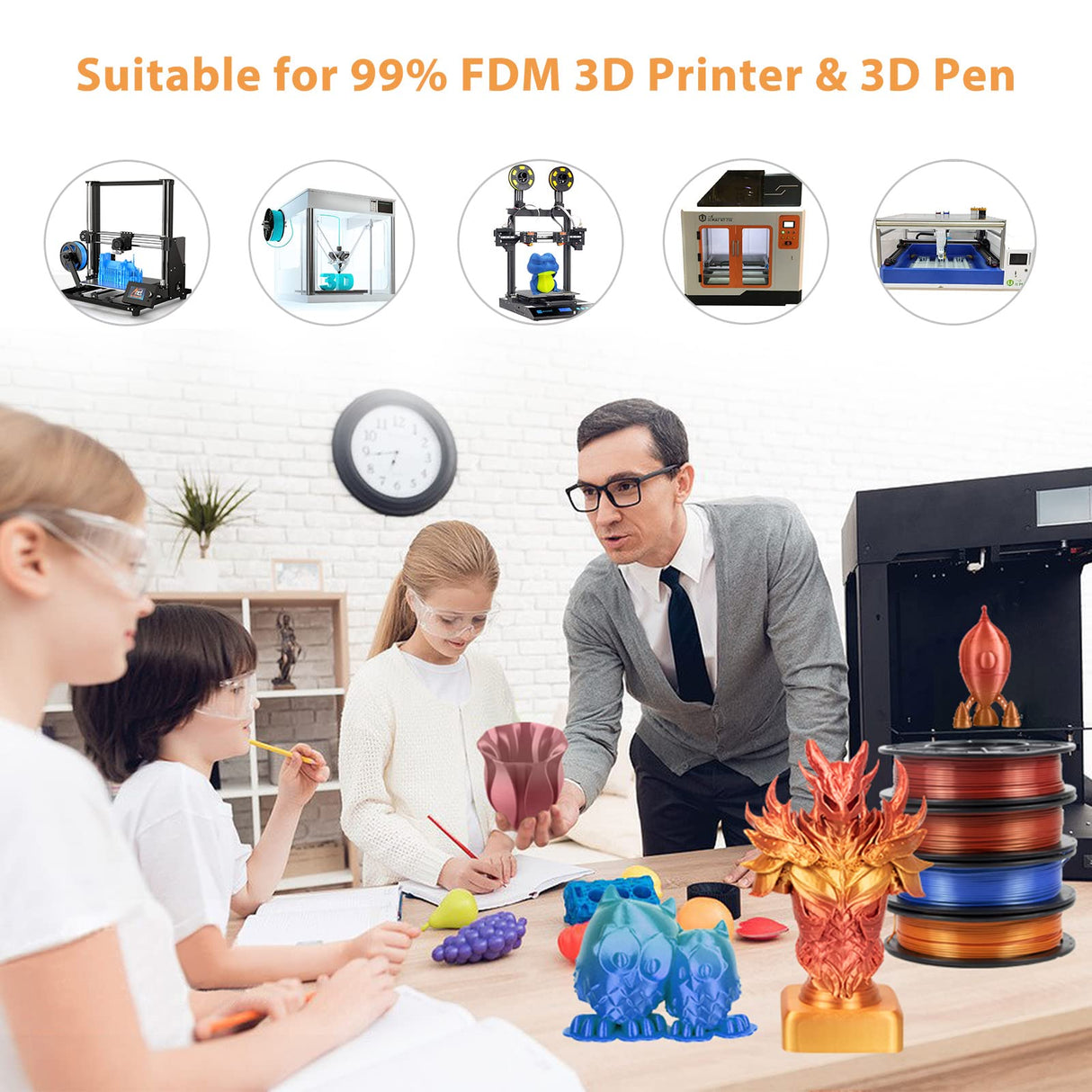 iSANGHU 4Packs Gradient Silk PLA 3D Printer Filament Bundle, Multicolor Changing 1.75 PLA Filament Bundle with Silk Shiny Surface, 3D Printing Filament for Most 3D Printers 250G/0.55lb*4 Sets iSANGHU