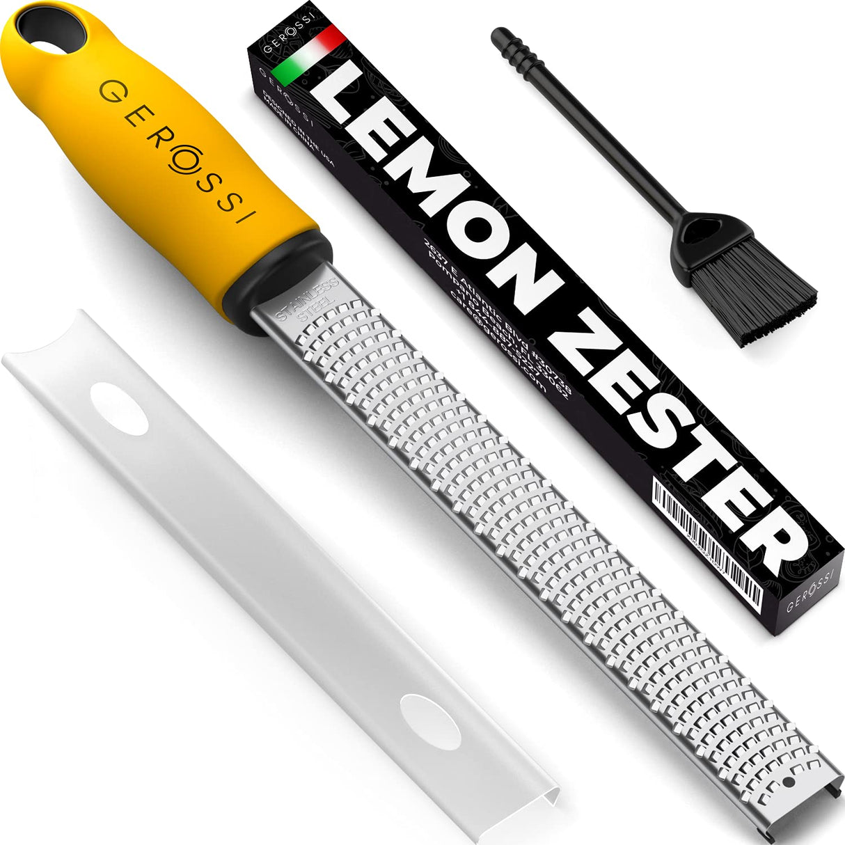 Stainless Steel Cheese and Citrus Zester Grater w/Extra Sharp Blade - Perfect for Lemons, Parmesan, Garlic, Chocolate - Spice Up any Kitchen Dish in Seconds with Your Premium Hand Held Shredder GEROSSI