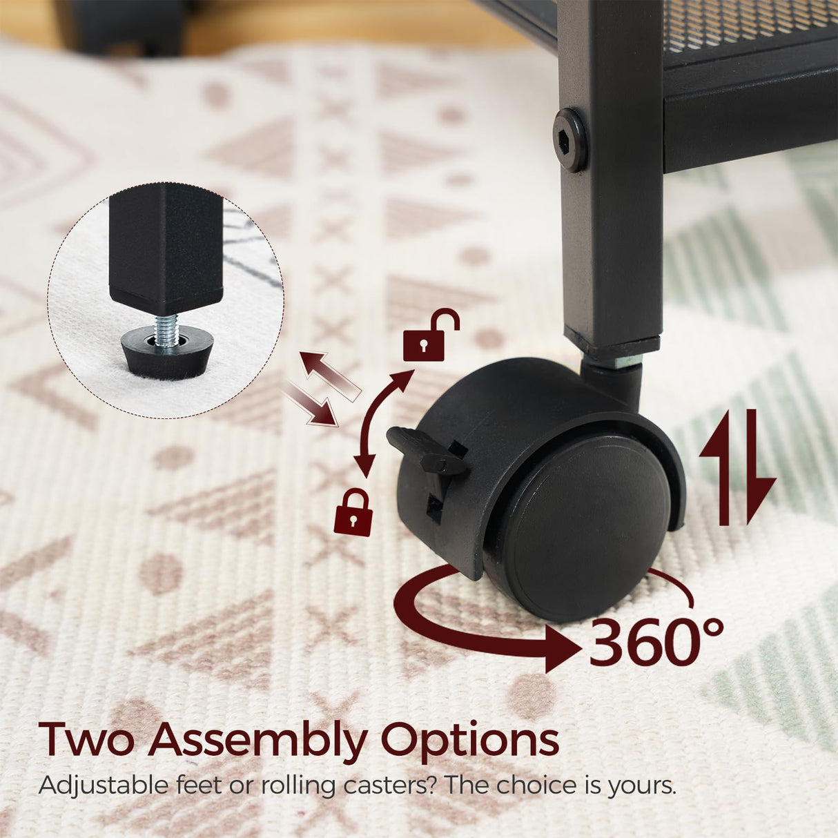 MAHANCRIS Mobile Printer Stand, 3-Tier Industrial Printer Cart with Power Outlets and 2 USB Ports, Rolling Printer Table on Wheels for Home Offices Kitchen Organization Rack, Rustic Brown PTHR78E01 MAHANCRIS