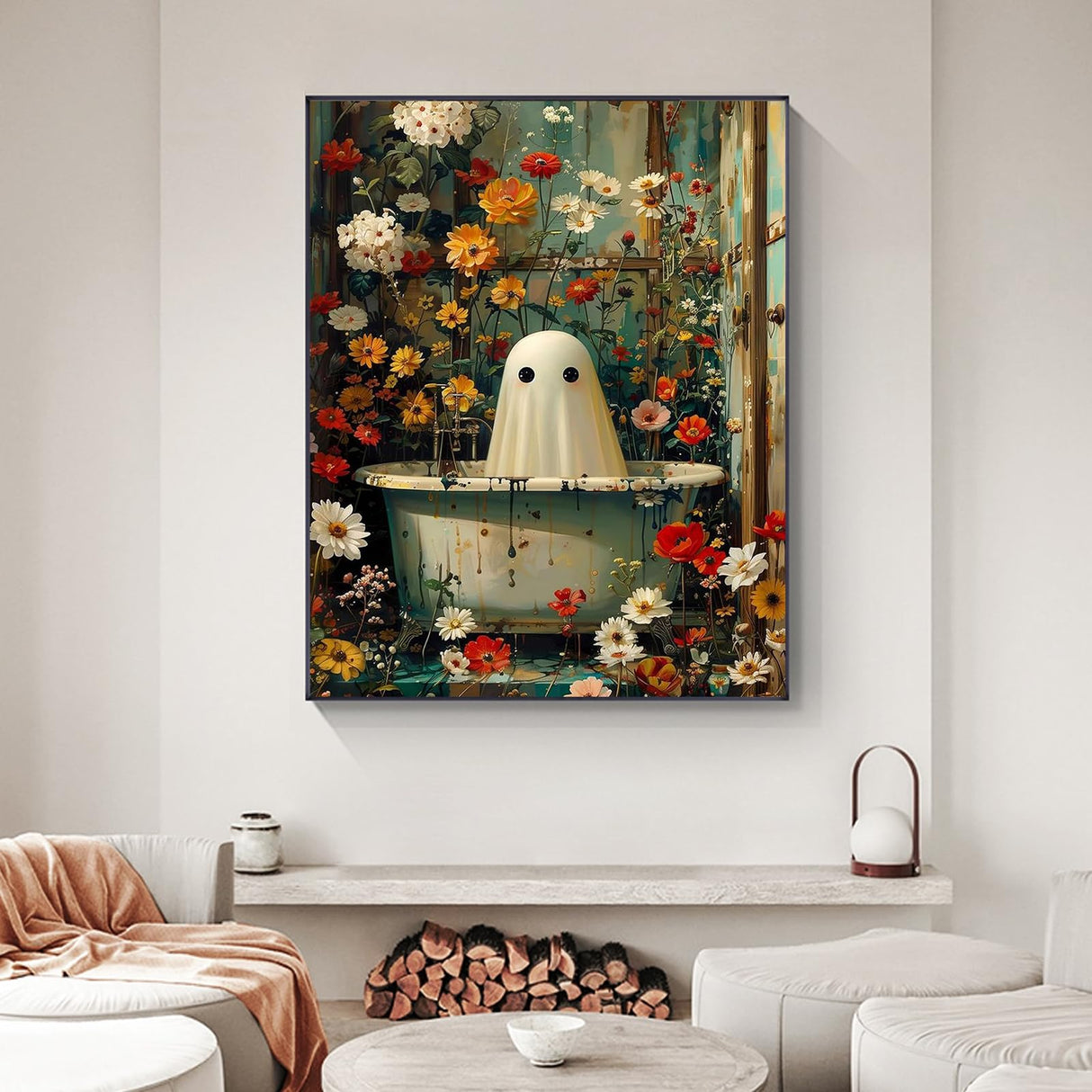 Yezavesu Halloween Paint by Numbers Kit for Adults Beginner, Ghost Adult Paint by Number Kits on Canvas Without Frame, DIY Acrylic Flowers Painting by Numbers for Home Wall Decor Gift 16x20 Inch Yezavesu