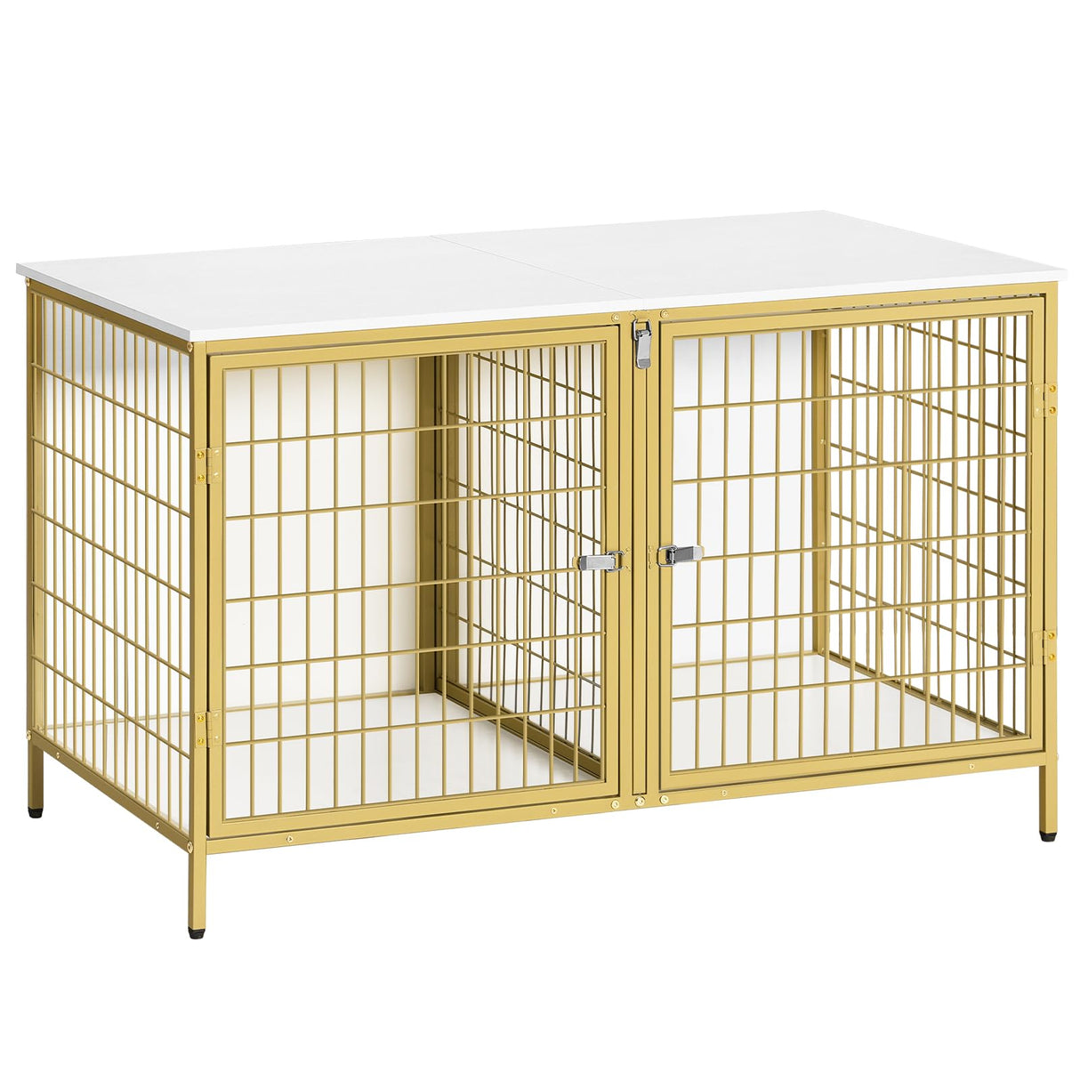 MAHANCRIS Dog Crate Furniture for 2 Dogs, 43.3" Dog Kennel with Removable Divider, Heavy Duty Wooden Dog Kennel for Small Medium Dog, Indoor Dog Cage End Table with Double Doors, White DCJW1201 MAHANCRIS