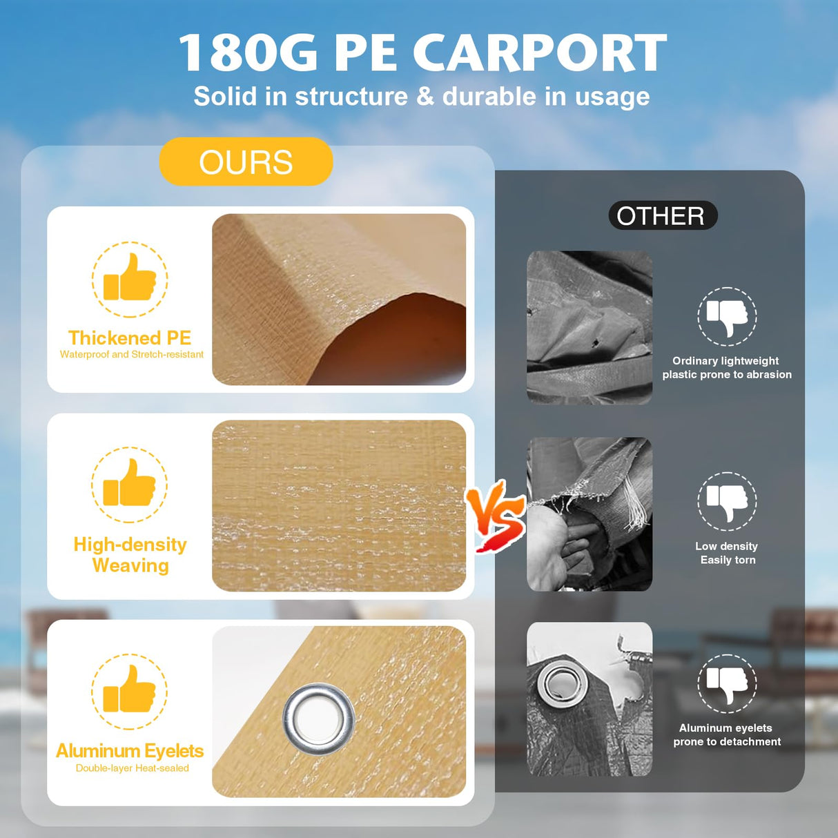 Carport Canopy Tent Sidewalls for 10x20x8.6FT Car Garage with Ball Bungees, Heavy Duty Portable Shelter Logic Replacement Covers (Frame is not Included) (Khaki) Yustuf