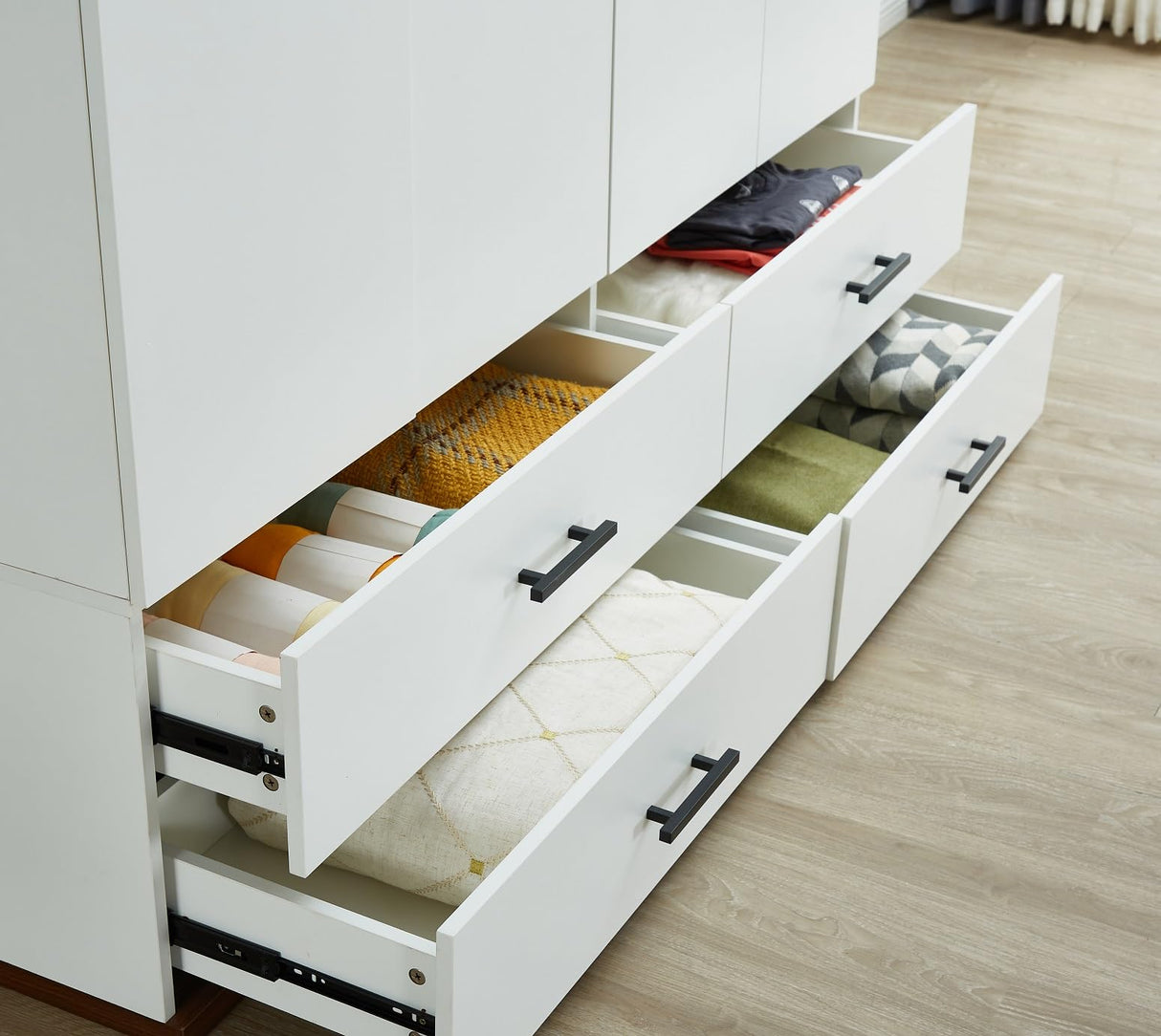 TemkTuek 3-Door Armoire Wardrobe Closet, White Wood Wardrobe Cabinet with Hanging Rod, Triple Doors, and Drawers, Bedroom Armoire Wardrobe Closet, Closet Organizers and Storage, 48"x71"x19" TemkTuek