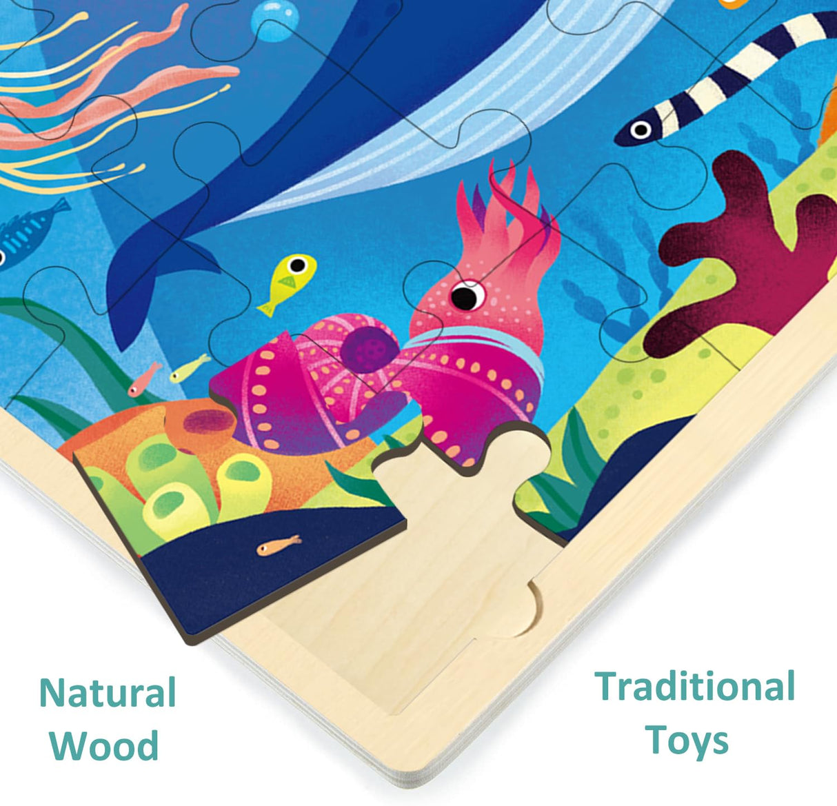 MoinKidz 24 Piece Puzzles for Kids Ages 3-5, Unique Shape Jigsaw Pieces Ocean Animal, Wooden Jigsaw Puzzle for 3 4 5 Year Old, Preschool Toddler Puzzle with Storage Tray MoinKidz