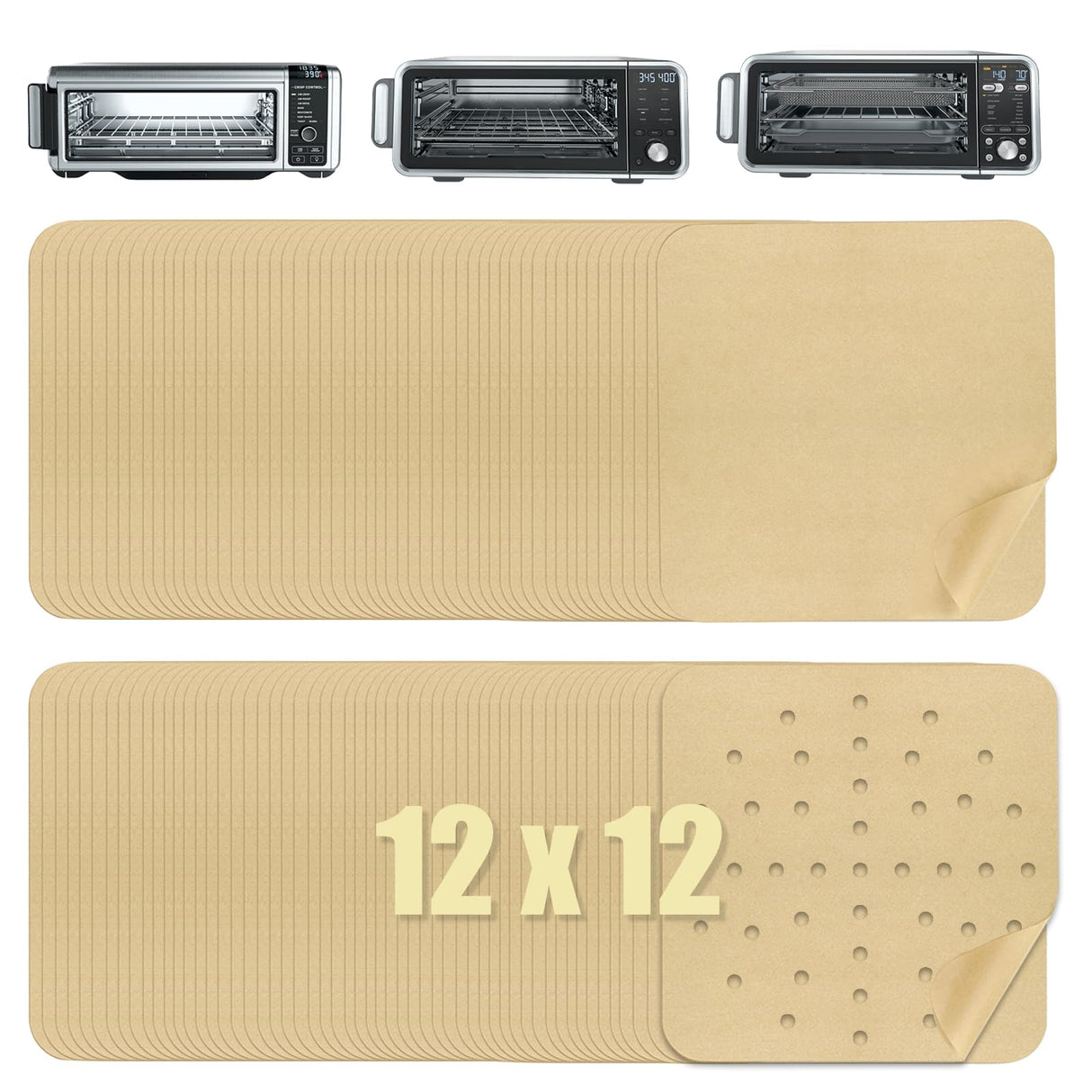 Golden Associate 12 x 12 inch Parchment Paper Liners Air Fryer Disposable Square130 Pcs, Perforated&without Holes Sheets Combo, 65-Pcs Each, Accessories for Ninja SP, Cuisinart, Breville, Instant Pot Golden Associate
