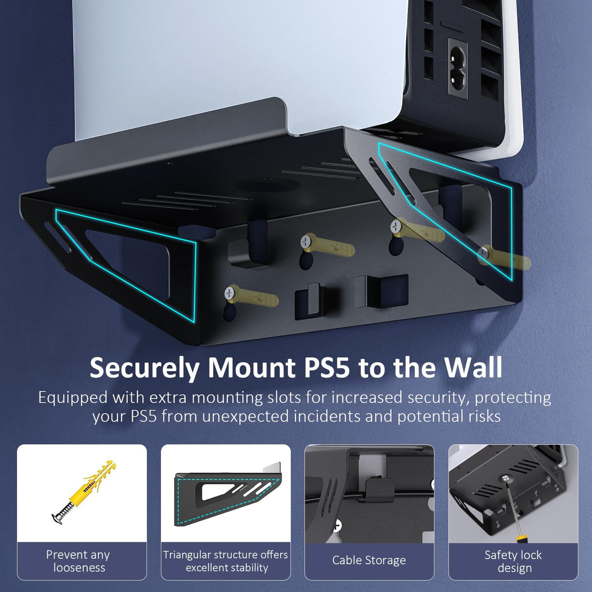 NexiGo PS5 (All Versions) Wall Mount Kit with Charging Station for PS5/PS5 Slim/PS5 Pro Consoles, Regular and DualSense_Edge Controllers, Stable Metal Wall Hanging Stand with LED Indicator NexiGo