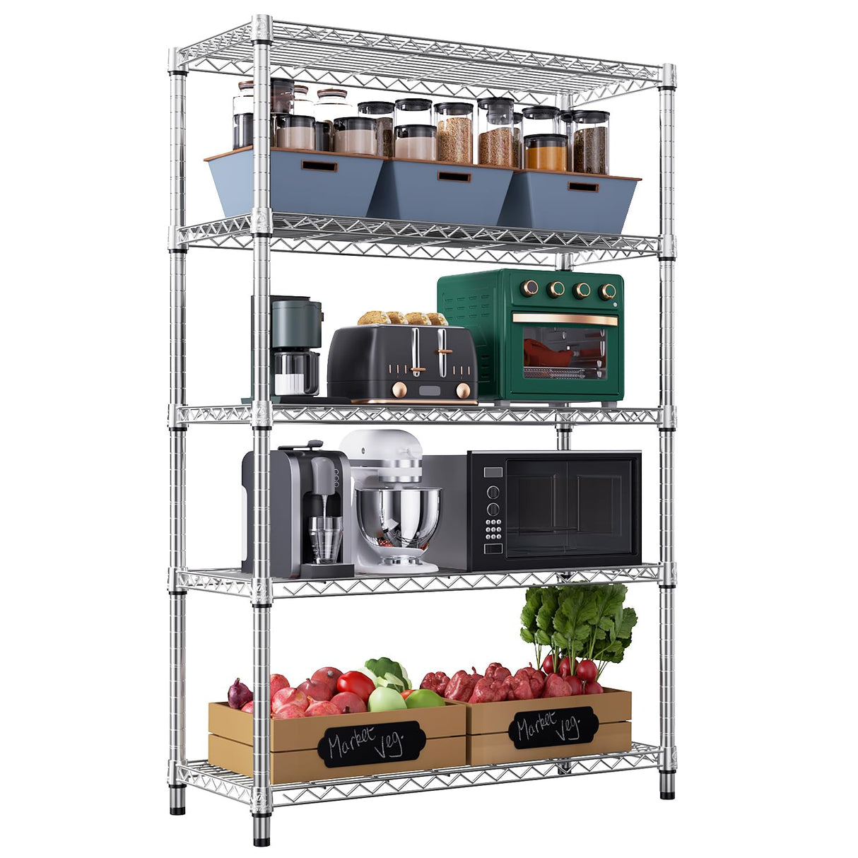 M MZG 1750 LBS Storage Shelves 5-Tier Utility Shelving Unit Steel Organizer Wire Rack for Home,Kitchen,Office,Garage, Capacity 17.7" D x 47.2" W x 72.3" H M MZG