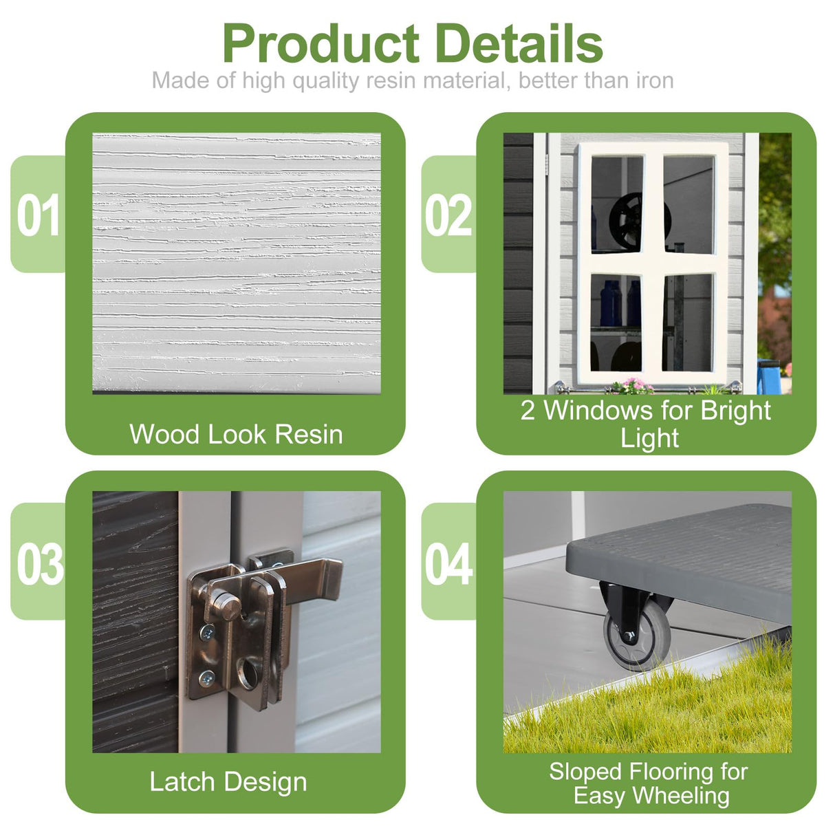 SELLERWE 8x4x6 FT Resin Lean to Shed, Waterproof Outdoor Storage Shed with Floor, Window, Lockable Door & 2 Windows, Tool Shed for Patio Garden, Lawn, Backyard, Dove Grey SELLERWE