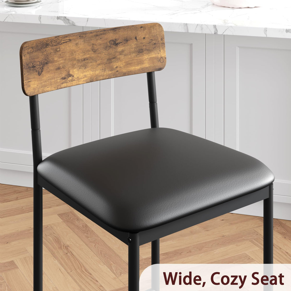 IDEALHOUSE Bar Stools Set of 4, Kitchen Bar Stools with Footrest, 25.5 Inches Upholstered Bar Chairs with Back, 4 Counter Height Barstools for Counter Bar, Island, Easy Assembly, Rustic Brown IDEALHOUSE