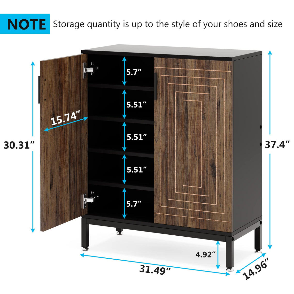 LITTLE TREE Shoe Cabinet with Doors, 20 Pairs Entryway Shoe Storage Cabinet Modern Storage Organizer for Closet, Living Room, Bedroom (Brown/Black) LITTLE TREE