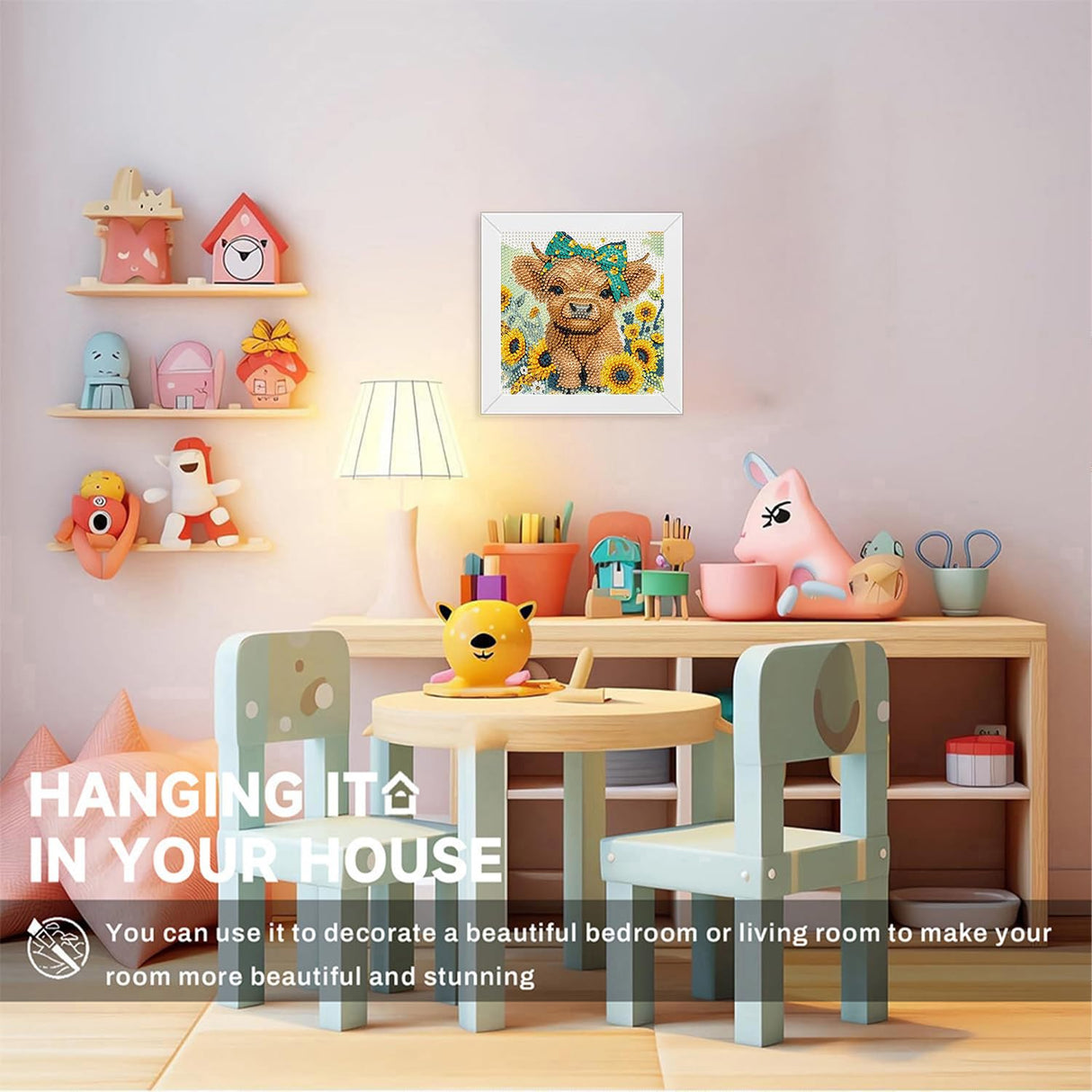 WEMEON Cow Diamond Art Painting Kits for Kids with Frame,Animal Diamond Art for Kids Ages 4-8-12,Package for Gift and Home Wall Decor(7x7inch) WEMEON