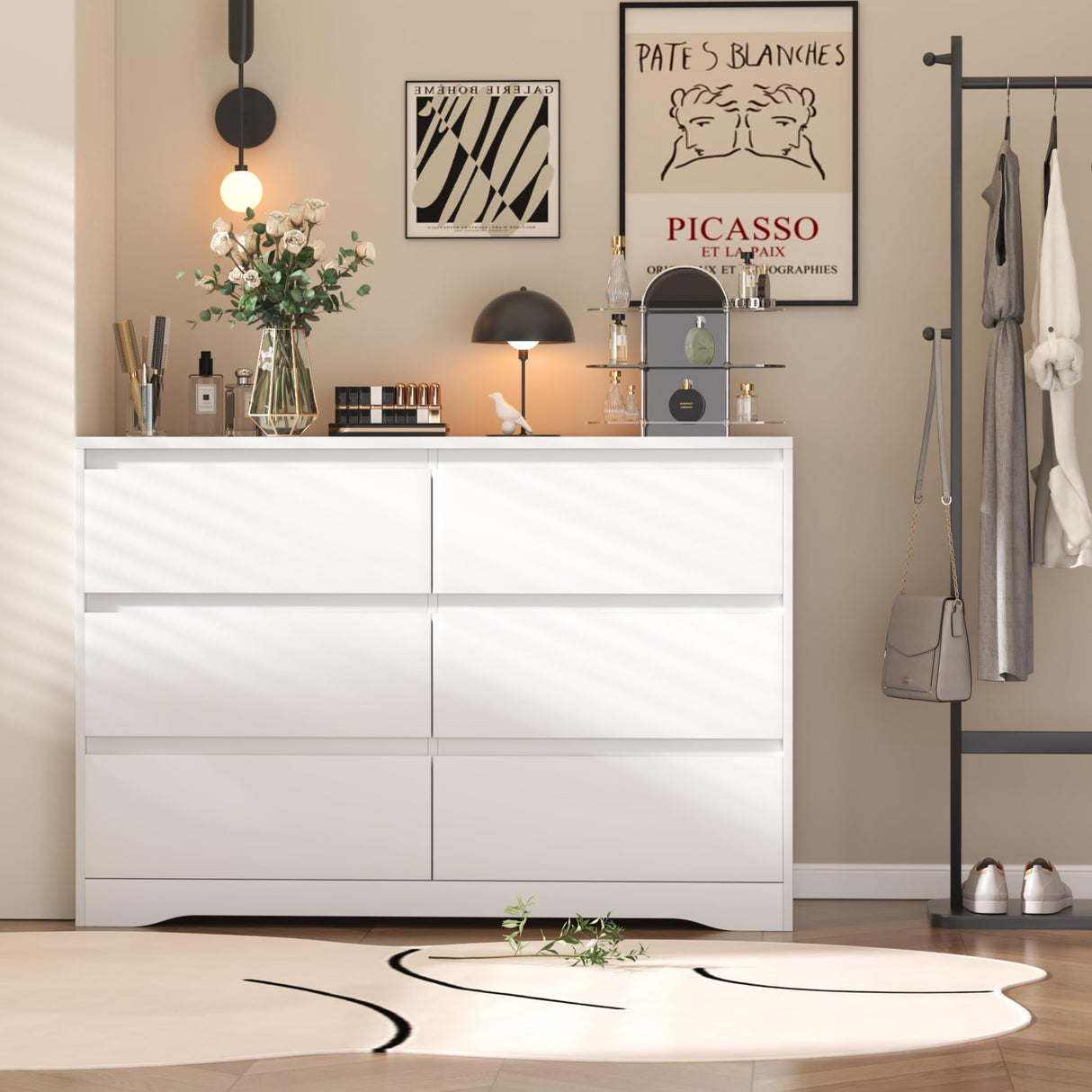 INTERGREAT White Dresser for Bedroom, Modern 6 Drawer Dresser for Closet,Wood Dressers with Deep Drawers for Kids Bedroom,Chest of Drawers for Bedroom,Living Room,Entryway,Nursery INTERGREAT