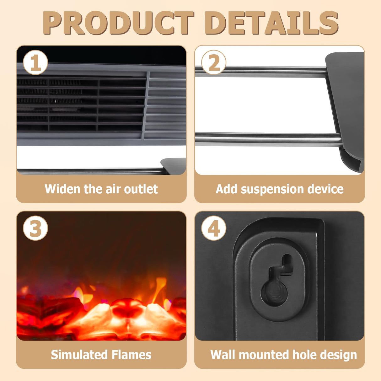 Honitra 22inch Small Electric Fireplace Heater, 3D Flame Fake Fireplace, Remote Control Wall Fireplace, Portable Fireplace Heaters for Indoor Use Living Room Bedroom Bathroom 1500w/2000w, 12h Timer Honitra