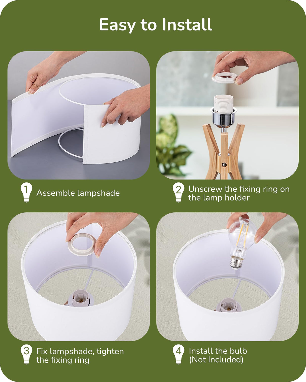 EDISHINE Modern Tripod Table Lamp, 17.5" Bedside Lamp with Natural Wood Light Legs & White Linen Lampshade, Nightstand Lamp for Bedroom, Living Room, Reading Room, E26 Base EDISHINE