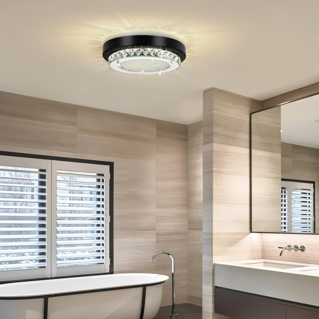 Knwjmv Ceiling Light Fixture Hallway Lighting Fixtures Ceiling 9In Bathroom Ceiling Light Crystal Ceiling Light Dimmable Black Flush Mount Ceiling Light Fixture for Bedroom, Living Room, Dining Room Knwjmv
