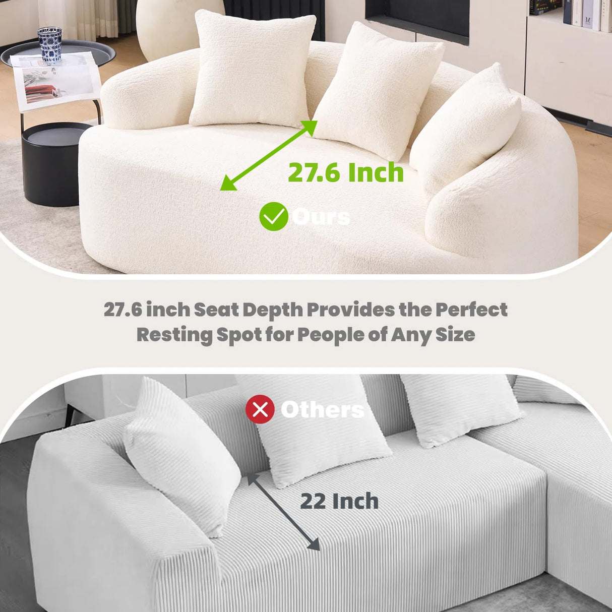 65" Curved Loveseat,Deep Seat Cloud Floor Couch with 3 Backrest,Cozy Chenille Fabric,Small Loveseat for Small Spaces,Bedroom,Office,Apartment Quorflax