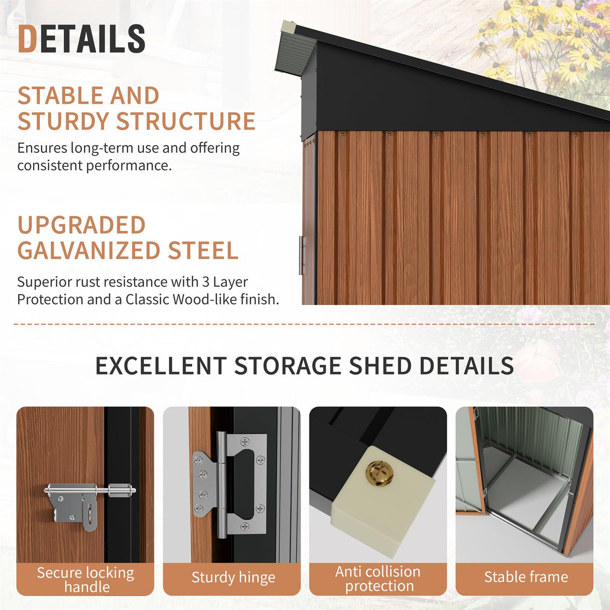 5x3 Ft Storage Shed, Outdoor Metal Shed with Floor Base& Lock, Small Lean to Shed, Compact Vertical Outside Bike Tiny House for Garden, Backyard, Patio, Tool Florise