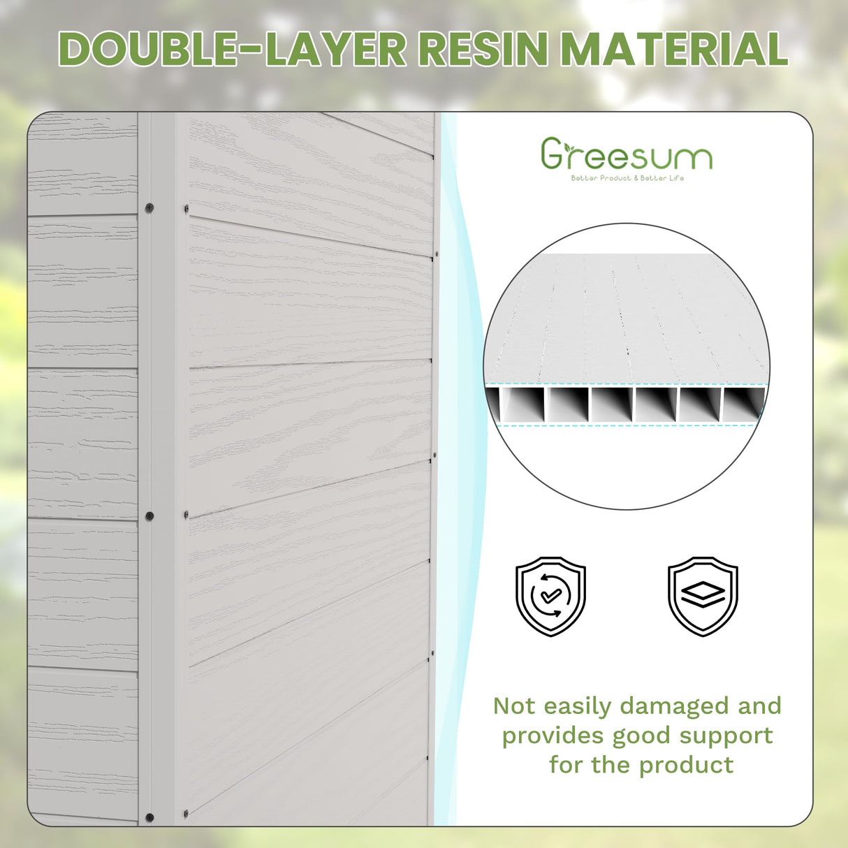 Greesum 6×4FT Plastic Outdoor Storage Shed with Floor, Resin Storaged Sheds with Lockable Double Door, Window & Vents, All-Weather Tool Sheds for Garden, Backyard, Patio, Light Gray Greesum