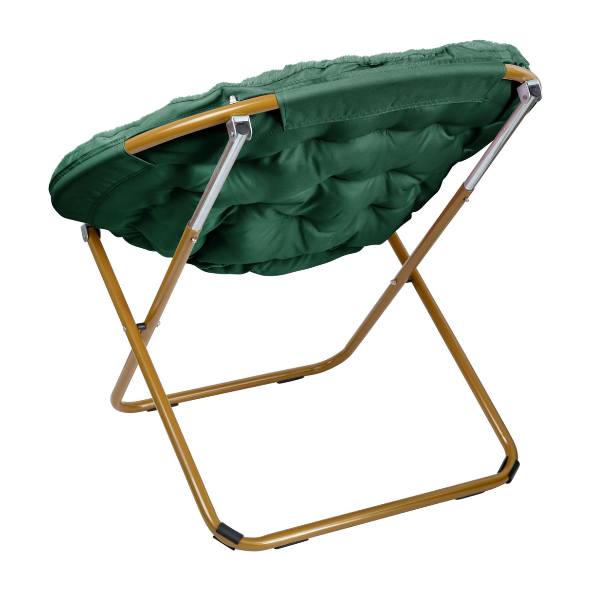 Flash Furniture Gwen Oversize Folding Saucer Chair - Emerald Faux Fur Moon Chair - Soft Gold Metal Frame - 38" Portable Folding Chair - for Dorm and Bedroom Flash Furniture