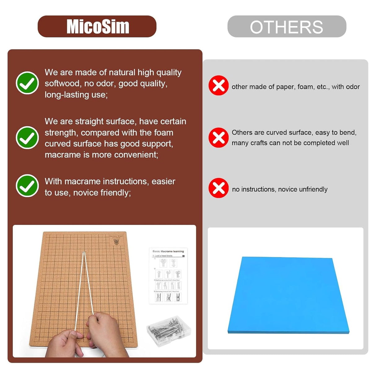 MicoSim 53 PCS Macrame Board Set with Holder and T-pins for Braiding & Cording,Macramé Project Board for Braiding Bracelet Creating Macrame and Knotting Creations MicoSim