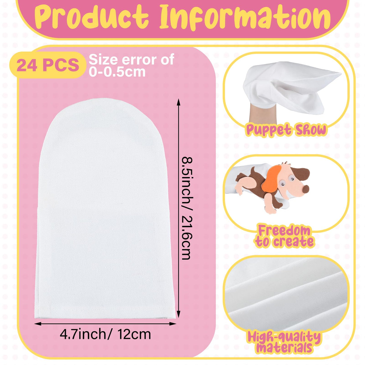 Soulchen 24 Pcs DIY Hand Puppets, Canvas Hand Puppet Making Kit DIY Arts and Crafts Sewing Projects for Fun Home Activities Classes Storytelling Party Favors Soulchen