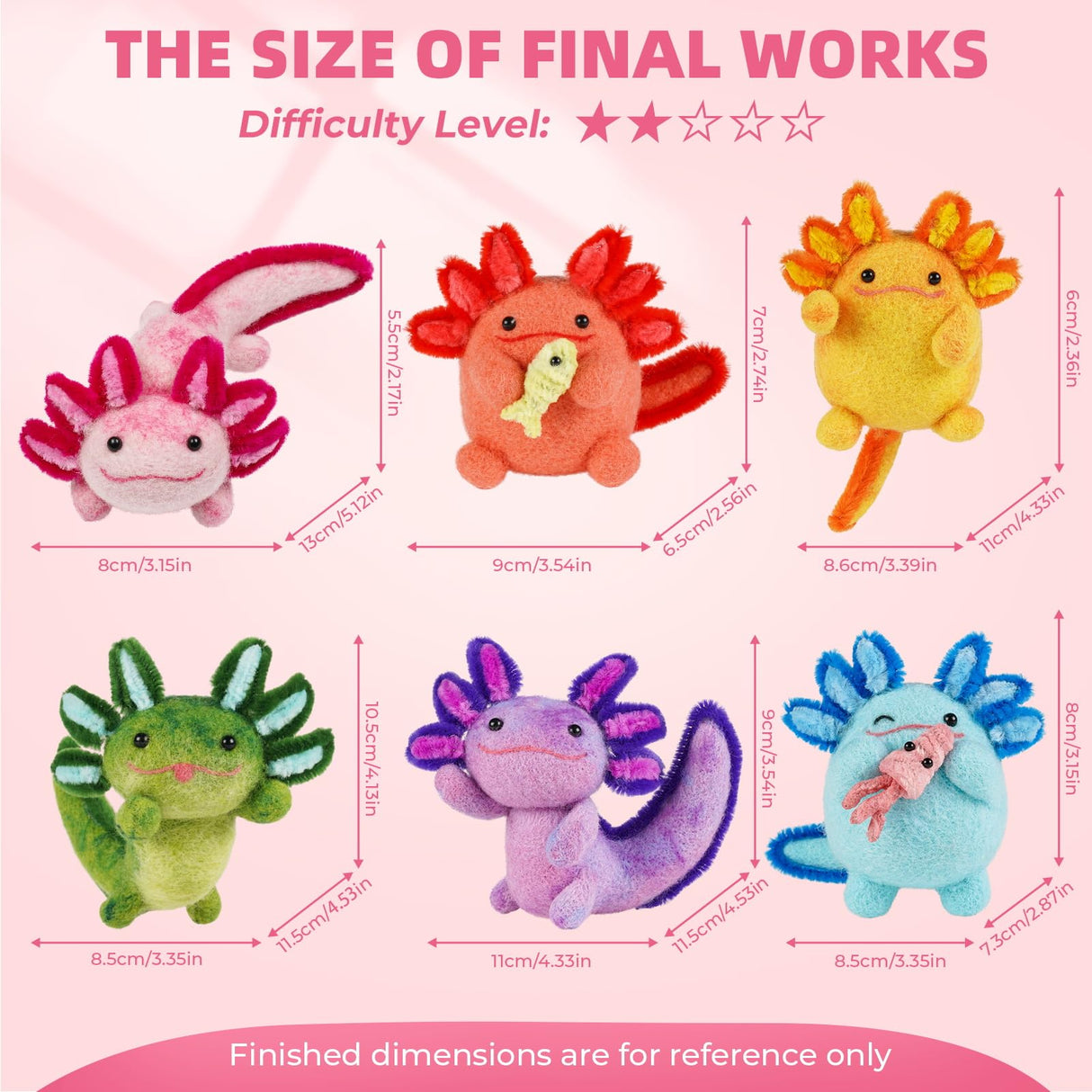 MOREJMTT Needle Felting Kit, 6 PCS Farm Animal Needle Felting Beginner Kits, Wool Felt Needle Felting Tools Foam Pad, Craft Party Supplies for Beginners Adult(6pack Axolotl) MOREJMTT